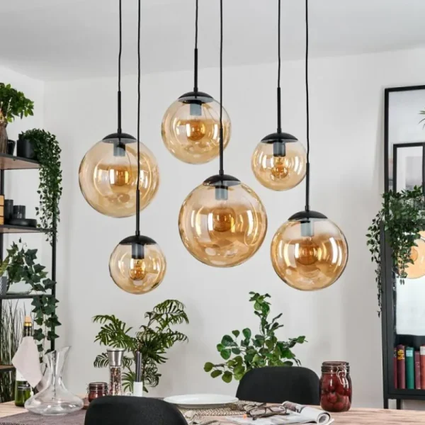 hofstein Gastor Suspension, Boule lumineuse, Suspension Ambre, 6 lumières* Lampes En Verre