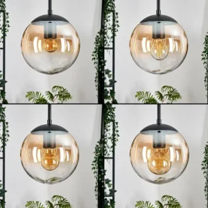 hofstein Gastor Suspension, Boule lumineuse, Suspension Ambre, Clair, 4 lumières* Lampes En Verre