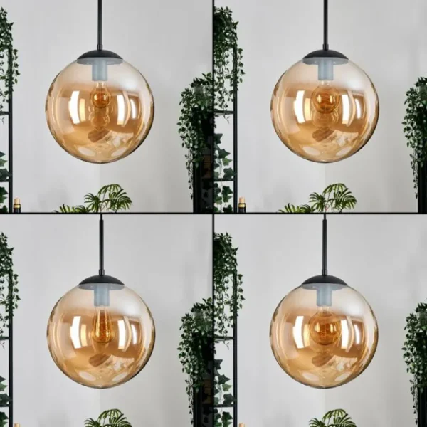 hofstein Gastor Suspension, Boule lumineuse, Suspension Ambre, 3 lumières* Lampes En Verre