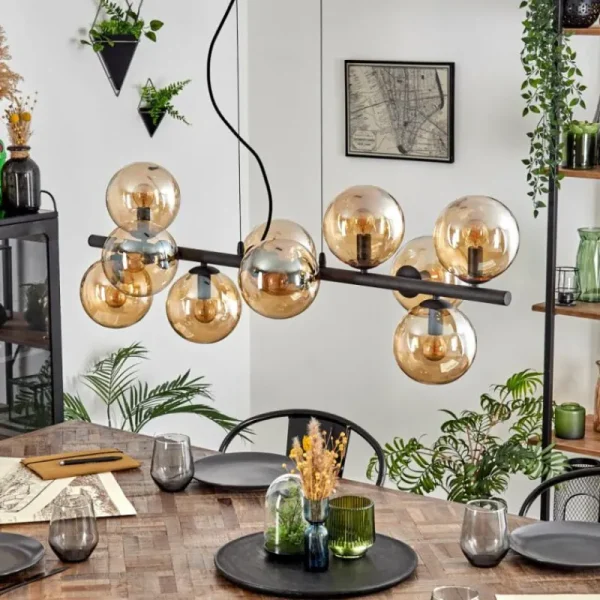 hofstein Gastor Suspension, Boule lumineuse, Suspension Ambre, 10 lumières* Lampes En Verre