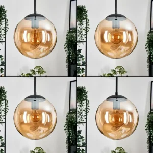 hofstein Gastor Suspension, Boule lumineuse, Suspension Ambre, 4 lumières* Lampes En Verre