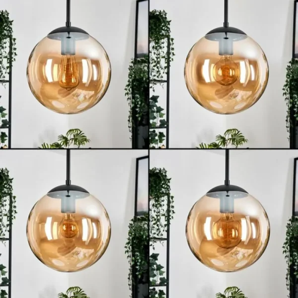 hofstein Gastor Suspension, Boule lumineuse, Suspension Ambre, 4 lumières* Lampes En Verre