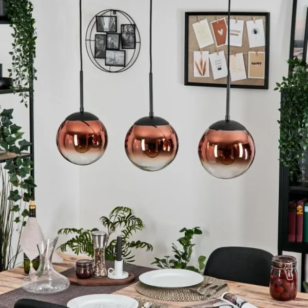 hofstein Gastor Suspension, Boule lumineuse, Suspension 20 cm Clair, Cuivré, 3 lumières* Lampes En Verre