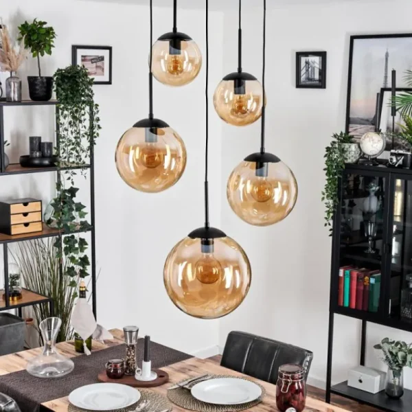 hofstein Gastor Suspension, Boule lumineuse 45 cm Noir, 5 lumières* Lampes En Verre