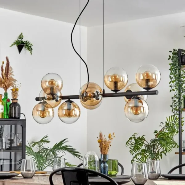 hofstein Gastor Suspension, Boule lumineuse, Suspension Ambre, Clair, 10 lumières* Lampes En Verre