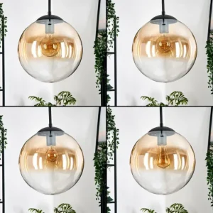 hofstein Gastor Suspension, Boule lumineuse, Suspension Ambre, Clair, 4 lumières* Lampes En Verre
