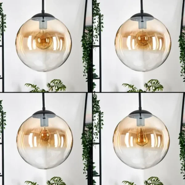 hofstein Gastor Suspension, Boule lumineuse, Suspension Ambre, Clair, 4 lumières* Lampes En Verre