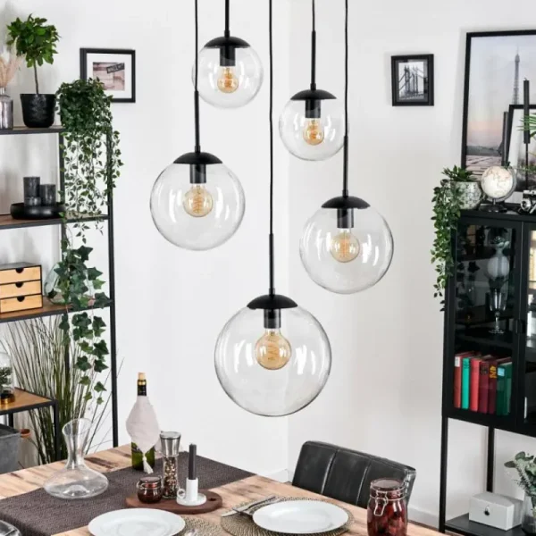 hofstein Gastor Suspension, Boule lumineuse 45 cm Noir, 5 lumières* Lampes En Verre