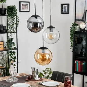 hofstein Gastor Suspension, Boule lumineuse Ambre, Clair, Fumé, 3 lumières* Lampes Modernes