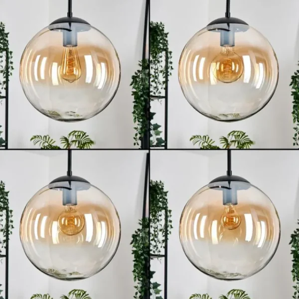 hofstein Gastor Suspension, Boule lumineuse Noir, 2 lumières* Lampes En Verre