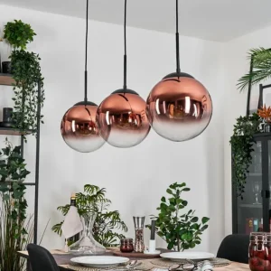 hofstein Gastor Suspension, Boule lumineuse, Suspension Clair, Cuivré, 3 lumières* Lampes En Verre