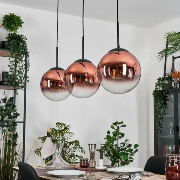 hofstein Gastor Suspension, Boule lumineuse, Suspension Clair, Cuivré, 3 lumières* Lampes En Verre