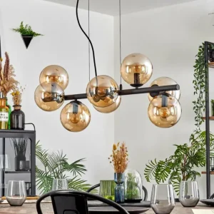hofstein Gastor Suspension, Boule lumineuse, Suspension Ambre, 8 lumières* Lampes En Verre