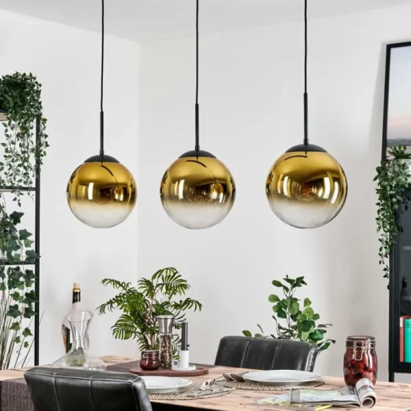 hofstein Gastor Suspension, Boule lumineuse, Suspension Or, Clair, 3 lumières* Lampes En Verre