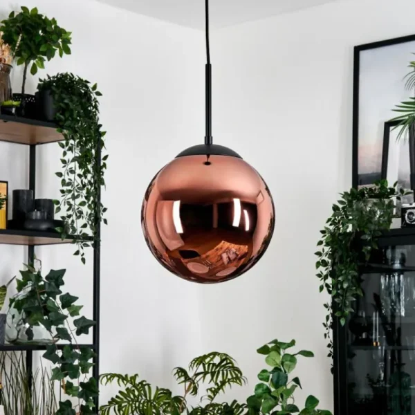 hofstein Gastor Suspension, Boule lumineuse, Suspension Cuivré, 1 lumière* Lampes En Verre