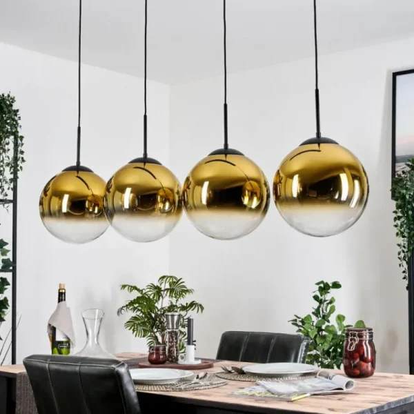 hofstein Gastor Suspension, Boule lumineuse, Suspension Or, Clair, 4 lumières* Lampes En Verre