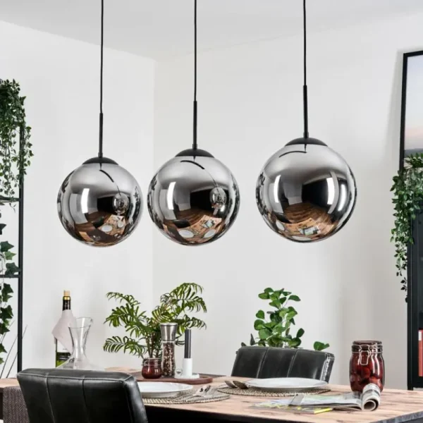 hofstein Gastor Suspension, Boule lumineuse, Suspension Chrome, Fumé, 3 lumières* Lampes Modernes
