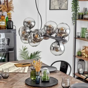 hofstein Gastor Suspension, Boule lumineuse, Suspension Chrome, Clair, Fumé, 10 lumières* Lampes Modernes