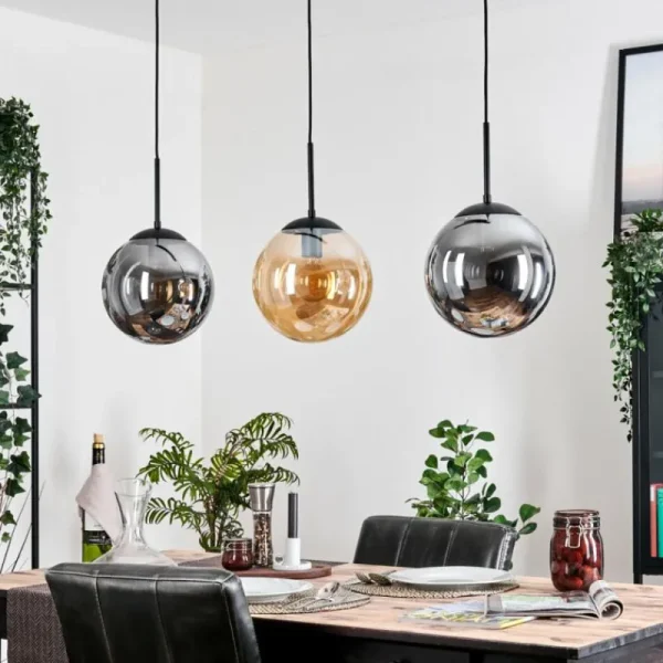 hofstein Gastor Suspension, Boule lumineuse, Suspension Ambre, Fumé, 3 lumières* Lampes Modernes