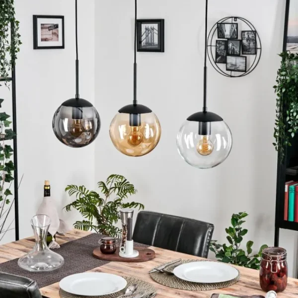 hofstein Gastor Suspension, Boule lumineuse Ambre, Clair, Fumé, 3 lumières* Lampes Modernes