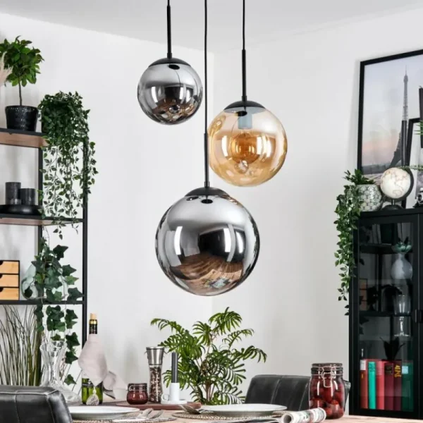 hofstein Gastor Suspension, Boule lumineuse 30 cm Ambre, Fumé, 3 lumières* Lampes Modernes
