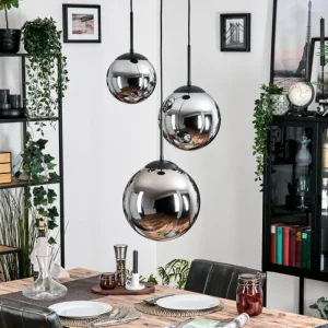 hofstein Gastor Suspension, Boule lumineuse Chrome, Fumé, 3 lumières* Lampes Modernes