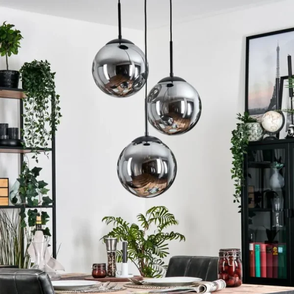 hofstein Gastor Suspension, Boule lumineuse 30 cm Fumé, 3 lumières* Lampes Modernes