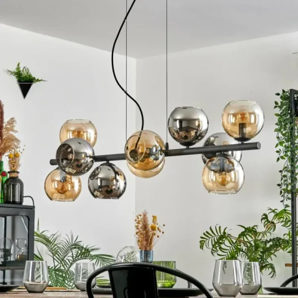 hofstein Gastor Suspension, Boule lumineuse, Suspension Ambre, Chrome, Fumé, 10 lumières* Lampes Modernes