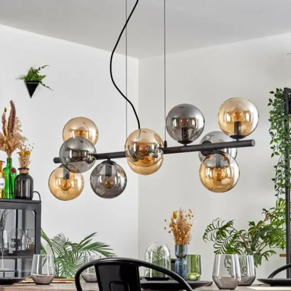 hofstein Gastor Suspension, Boule lumineuse, Suspension Ambre, Fumé, 10 lumières* Lampes Modernes