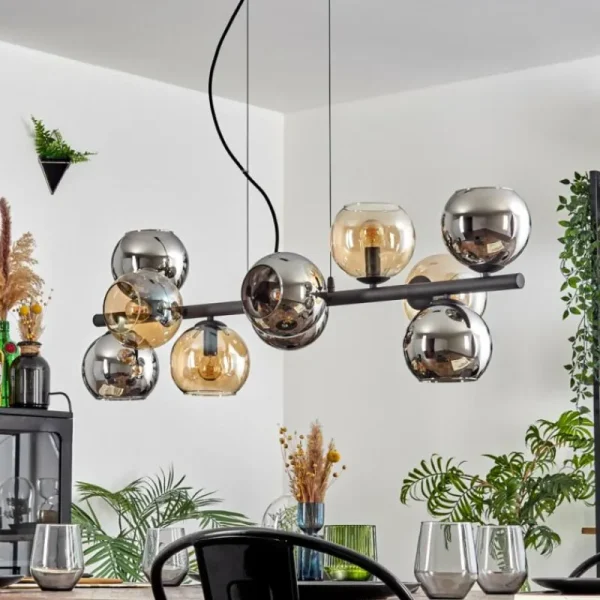 hofstein Gastor Suspension, Boule lumineuse, Suspension Ambre, Chrome, Fumé, 10 lumières* Lampes Modernes