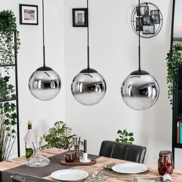 hofstein Gastor Suspension, Boule lumineuse, Suspension Chrome, Clair, Fumé, 3 lumières* Lampes Modernes