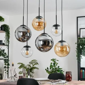 hofstein Gastor Suspension, Boule lumineuse, Suspension Ambre, Clair, Fumé, 6 lumières* Lampes Modernes