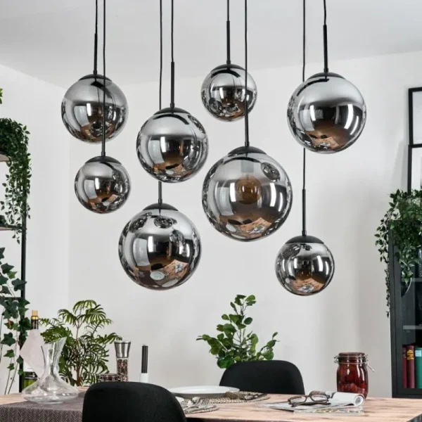 hofstein Gastor Suspension, Boule lumineuse, Suspension Fumé, 8 lumières* Lampes Modernes