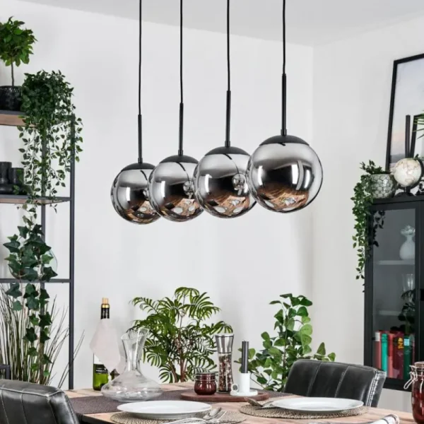 hofstein Gastor Suspension, Boule lumineuse, Suspension Chrome, Fumé, 4 lumières* Lampes Modernes