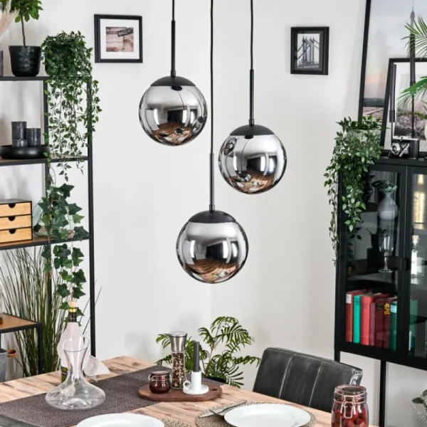 hofstein Gastor Suspension, Boule lumineuse Chrome, Fumé, 3 lumières* Lampes Modernes