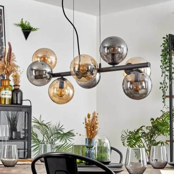 hofstein Gastor Suspension, Boule lumineuse, Suspension Ambre, Fumé, 8 lumières* Lampes Modernes