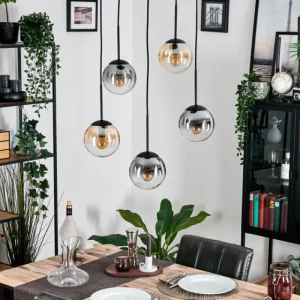 hofstein Gastor Suspension, Boule lumineuse, Suspension Ambre, Clair, Fumé, 5 lumières* Lampes Modernes