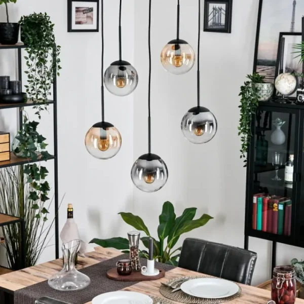 hofstein Gastor Suspension, Boule lumineuse, Suspension Ambre, Clair, Fumé, 5 lumières* Lampes Modernes