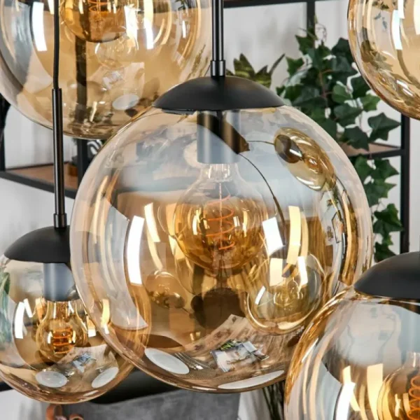 hofstein Gastor Suspension, Boule lumineuse, Suspension Ambre, 6 lumières* Lampes En Verre