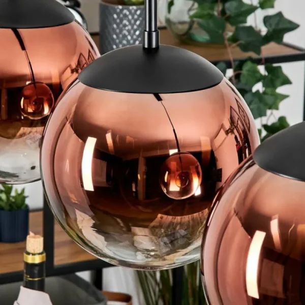 hofstein Gastor Suspension, Boule lumineuse, Suspension 20 cm Clair, Cuivré, 3 lumières* Lampes En Verre