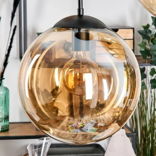hofstein Gastor Suspension, Boule lumineuse 45 cm Noir, 5 lumières* Lampes En Verre