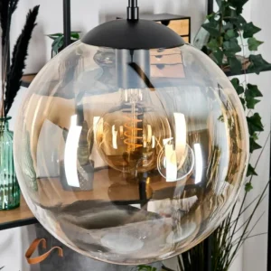 hofstein Gastor Suspension, Boule lumineuse Noir, 2 lumières* Lampes En Verre