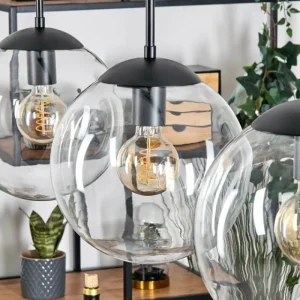 hofstein Gastor Suspension, Boule lumineuse Noir, 3 lumières* Lampes En Verre