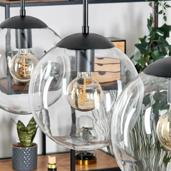 hofstein Gastor Suspension, Boule lumineuse Noir, 3 lumières* Lampes En Verre
