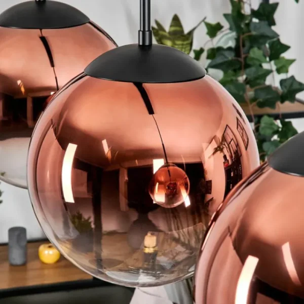 hofstein Gastor Suspension, Boule lumineuse, Suspension Clair, Cuivré, 3 lumières* Lampes En Verre