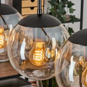hofstein Gastor Suspension, Boule lumineuse, Suspension Ambre, Clair, 5 lumières* Lampes En Verre