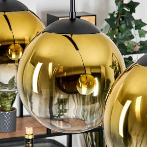 hofstein Gastor Suspension, Boule lumineuse, Suspension Or, Clair, 3 lumières* Lampes En Verre