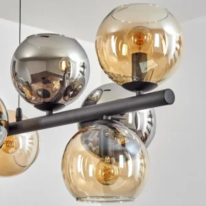 hofstein Gastor Suspension, Boule lumineuse, Suspension Ambre, Chrome, Fumé, 10 lumières* Lampes Modernes