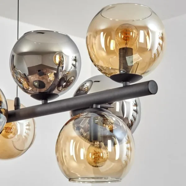 hofstein Gastor Suspension, Boule lumineuse, Suspension Ambre, Chrome, Fumé, 10 lumières* Lampes Modernes