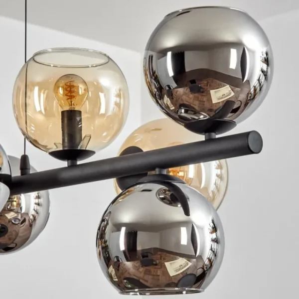 hofstein Gastor Suspension, Boule lumineuse, Suspension Ambre, Chrome, Fumé, 10 lumières* Lampes Modernes